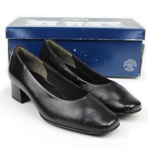 NEW Gabor Black Goat Leather Slip-On Low Block Heel Rubber Sole Pumps US 7